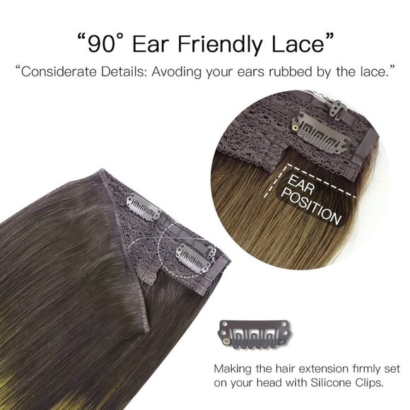 Walnut Brown to Ash Brown and Bleach Blonde Fish Line Real Human Hair Straight I - Picture 5 of 6